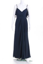 WATTERS Womens Aldridge Chiffon V Neck Gown Navy Blue Size 0 11405225