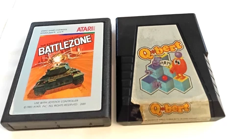 Battlezone (Atari 2600, 1983) & Qbert Game Cartridges Cleaned Play Perfectly!