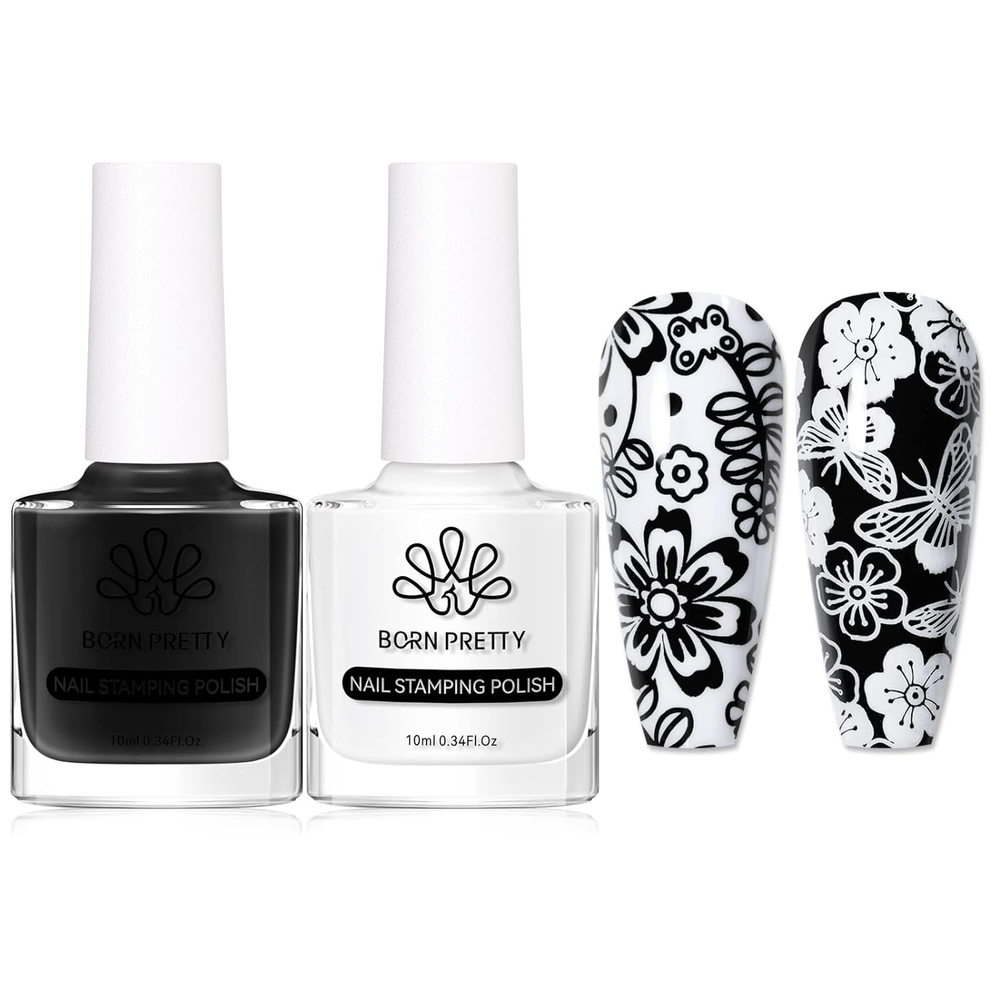 Nail Art Stamping Polish White Black Manicure Image Stamp Polish Set Print Polis