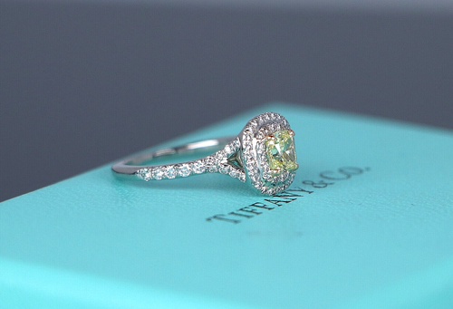 $12800 Tiffany 18k Platinum Soleste Fancy Intense Yellow Diamond Engagement Ring - Picture 8 of 13