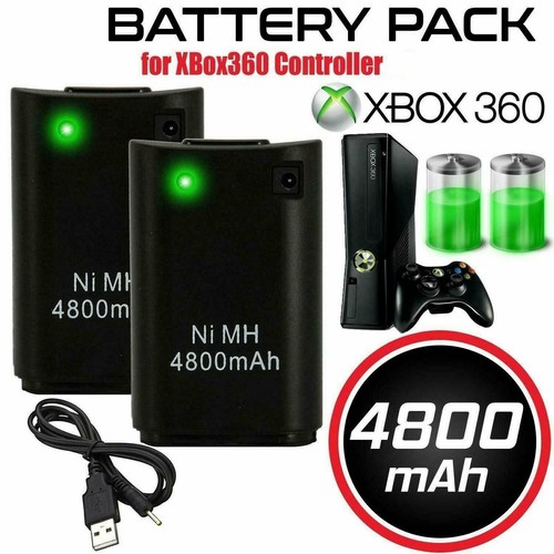 1/2PCS for Xbox 360 Controller Rechargeable Battery Pack with USB Charger Cable - Afbeelding 1 van 12