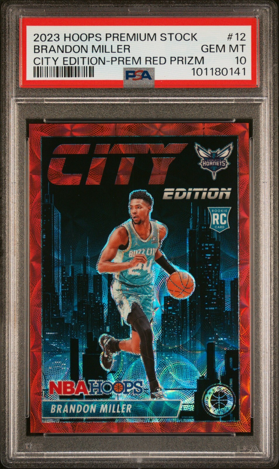 2023 HOOPS PREMIUM STOCK BRANDON MILLER CITY EDITION RED PREMIUM RC #/88 PSA 10