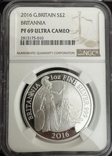 2016 Royal Mint Britannia £2 Two Pounds Silver Proof 1oz Coin In PF69