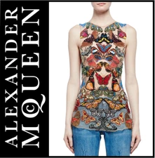 Alexander McQueen Sleeveless Embellished Butterfly Tulle Top, US6 IT42