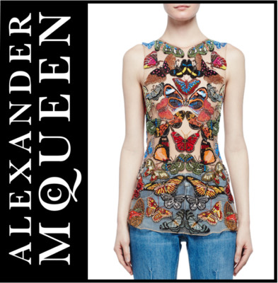 ALEXANDER MCQUEEN|SLEEVELESS (791107 QEAD7 1000) Alexander McQueen Sleeveless Embellished Butterfly Tulle Top