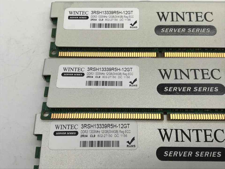 Wintec Server Series 12GB 3X 4GB DDR3 1333 PC3 RDIMM ECC RAM 3RSH13339R5H-12GT - Image 2 of 3