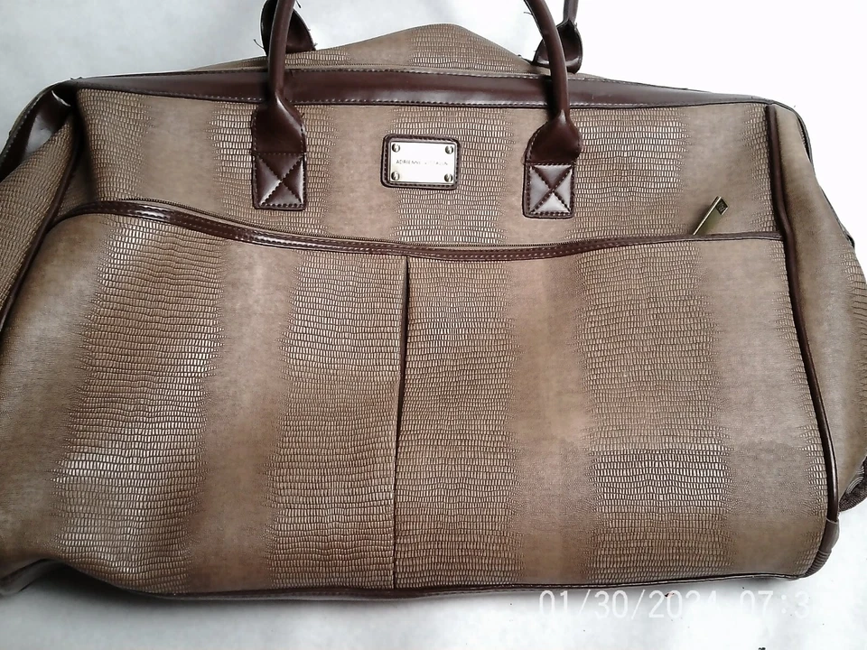 Bolsa de viaje grande de lona marrón Adrienne Vittadini para llevar fin de semana Foto 4 de 4