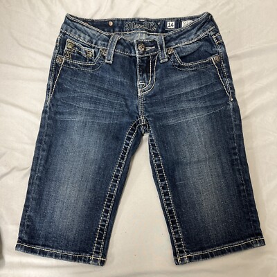 Miss Me Girls Low Rise Rhinestone Cross sz. 14 denim bermuda shorts FS Charity