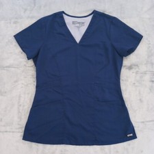 Grey's Anatomy Scrub Top Womens Small Blue V Neck Short Sleeve style 41452