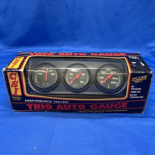 Vintage CSI 1301 Trio Auto Gauges Oil Pressure Ammeter Water Temp & Kit