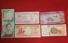 MIXED LOT 5 DIFFERENT WORLD PAPER MONEY BANKNOTES CURRENCY FOREIGN  UNC