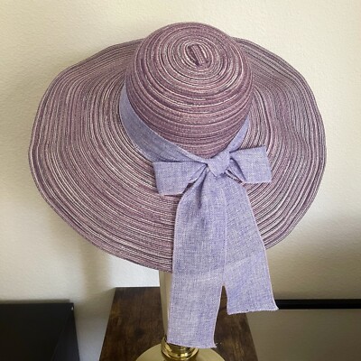 Purple Wide Brim Elegant Hat Straw Bow Sun Hat Size M | eBay display picture 3