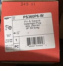 P&S PS360P6-W. 60 Amp, 250 VAC, 2P3W Grdg, Pin & Sleeve Plug- PS211-NEW-B