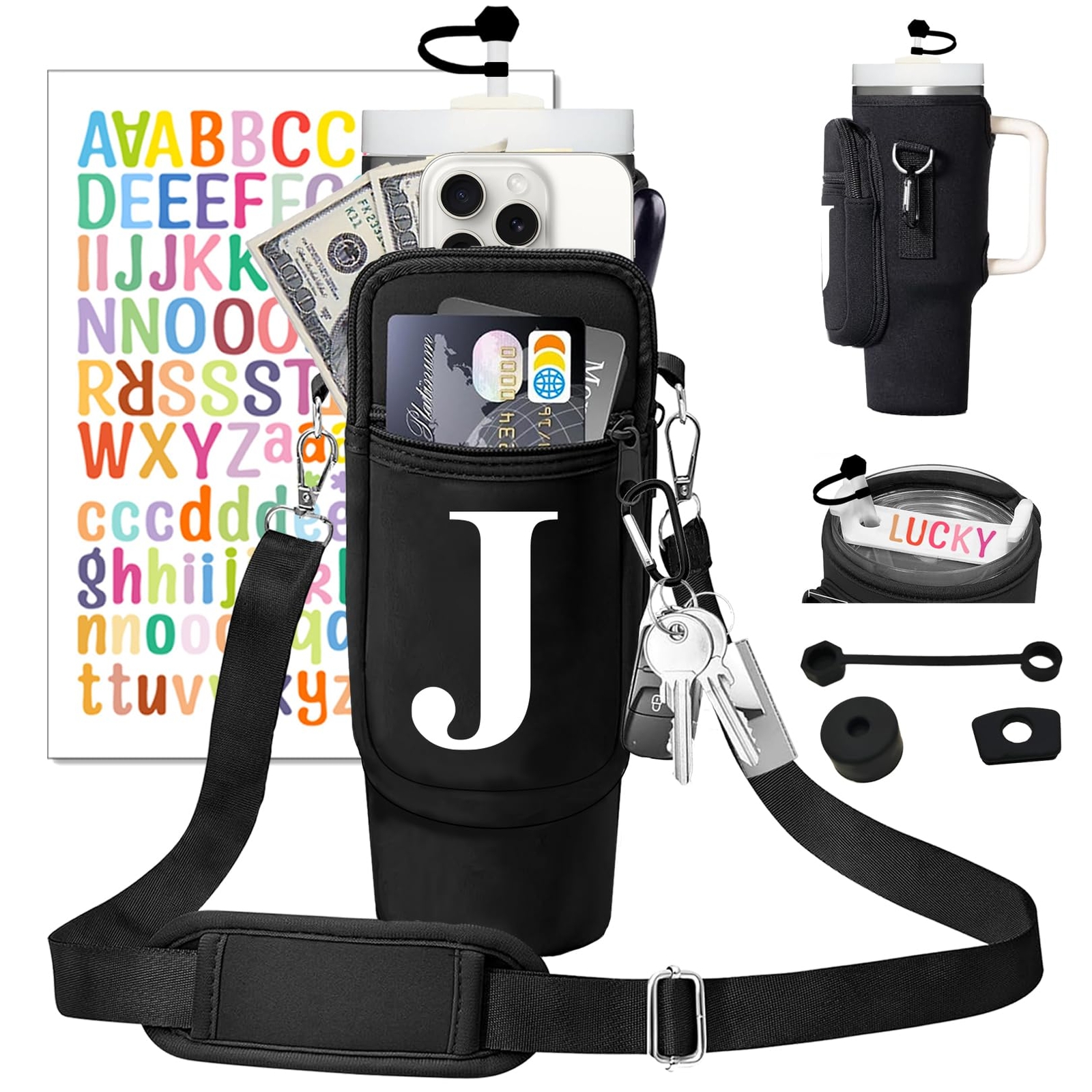 Stanley Cup Holder with Strap, 40 oz Stanley Cup Bag Carrier for Tumbler, Wat...-image