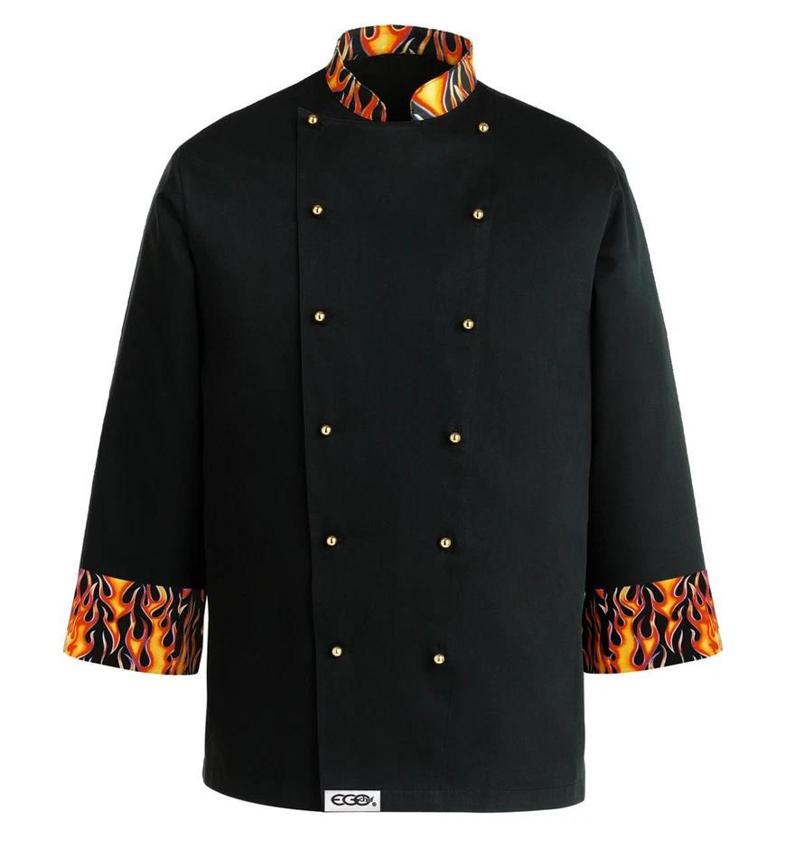 EGOCHEF Kochjacke Devil Flames Motivdruck Flammen inkl. Knöpfe Gr. S-4XL ★SALE★