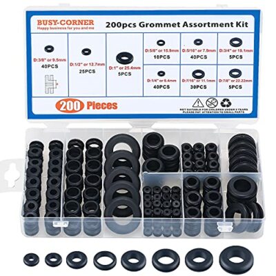 200 Pieces Hollow Rubber Grommet Firewall Hole Plug Assortment Kit, 1/4'', 