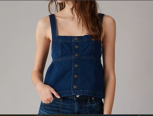 American Eagle Womens Denim Button-Up Tank Top With Crossback Straps Size M - Picture 2 of 10
