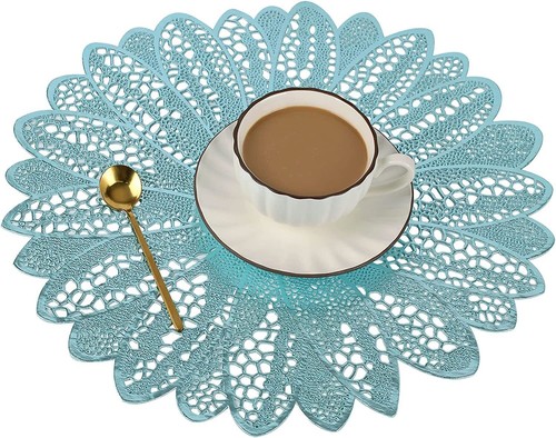 Utalek Round Placemats Set of 6 Hollow Out Table Mats Vinyl Heat Resistant Pl...