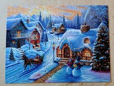 SUNSOUT 500 Piece SUNSET CHRISTMAS VILLAGE Jigsaw PUZZLE Winter Snowmen COMPLETE