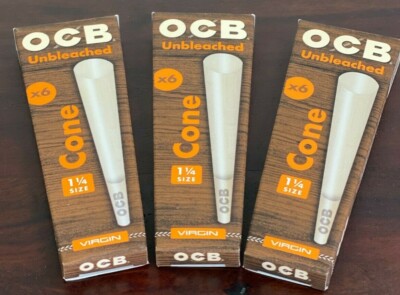 OCB Virgin Unbleached Ultra Thin~1 1/4 Size 6 Pack~(18 Cones Total) 