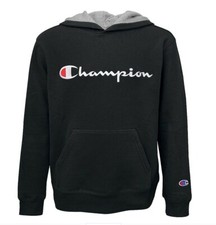 Champion Boys Black Champion Embroidered Signature Fleece Pullover Hoodie Size 6