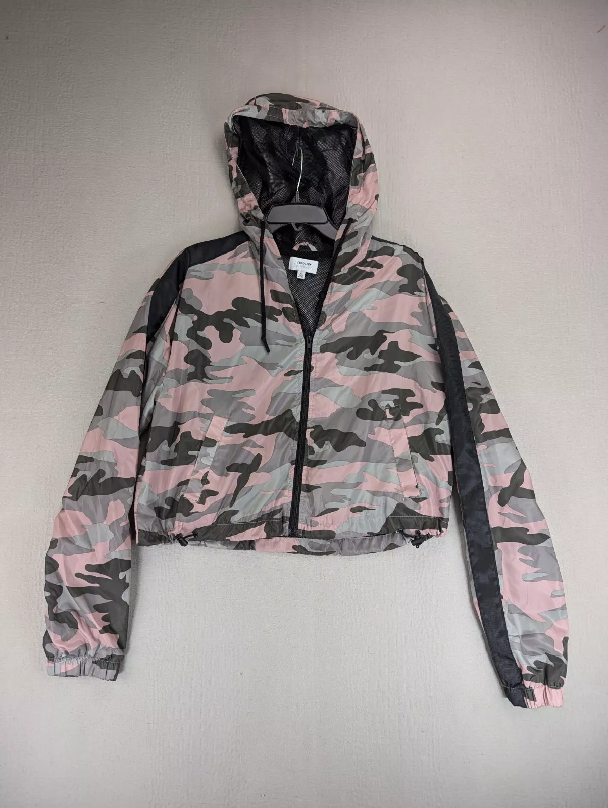 New Look Supreme Jacket femme XL rose gris camouflage coupe vent sweat à capuche Preppy Y2K