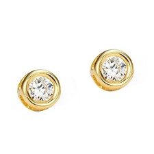 14k Gold Plated 5mm Cubic Zirconia Round Bezel Children Screwback Earrings X-Mas