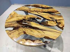 Transparent Resin Round Wooden Center Table Top, Console Wooden Table Decor