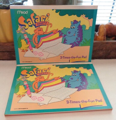 2 Vintage MEAD 1989 Safari Party 3 Times the Fun Pad Monkey Bird Zebra/stickers
