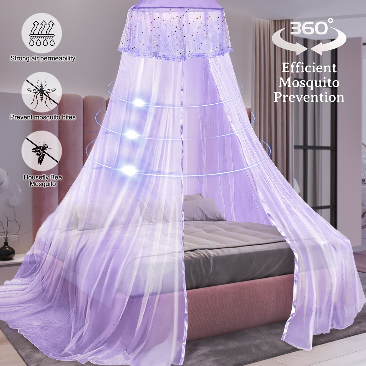 Bed Net Large Dome Mosquito Net For Bed - Hanging Canopy For Double ...