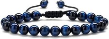 Natural 8mm Blue Tiger Eye Crystal Adjustable Unisex Healing Crystal Bracelet