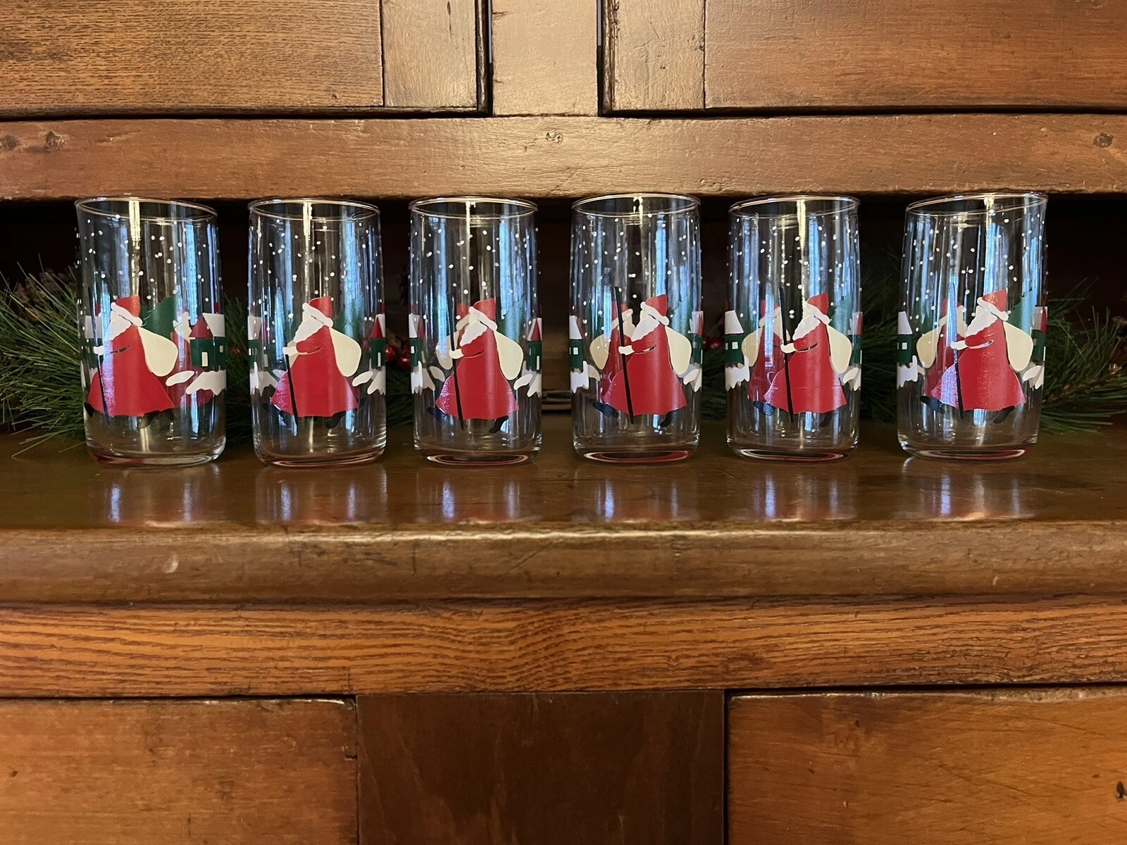 Anchor Hocking Santa Christmas Beverage Glasses 6 Vintage 1988