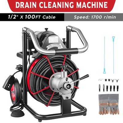 #ad 100ft x 1 2quot; Commercial Drain Cleaner Sewer Snake Drain Auger Cleaning Machine $355.90