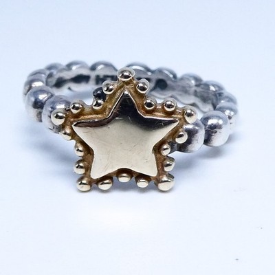 Designer Dian Malouf Sterling Silver & 14K Gold Star Asymmetrical Sz 7.25 