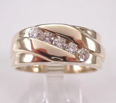 1.50Ct Round Cut Real Moissanite Band Engagement Ring 14K Yellow Gold Plated