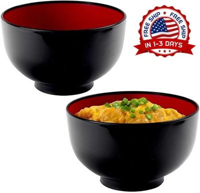 Tazon japones para ramen estilo laca negro y rojo apto para microondas y hogar