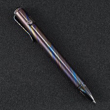 Kunwu Bolt Action Pen Timascus Pocket Clip Glass Breaker Black Standard Ink