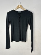 FB Sister Black Ribbed Lace-Up Long Sleeve Top Size 10