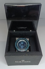 FLASH SALE IceTime 9k Genuine Blue Diamond Men Watch Stainless Steel Black Band