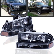 For 1998-2004 Chevy s10 Blazer Black/Amber Headlights Bumper Headlamp Assembly
