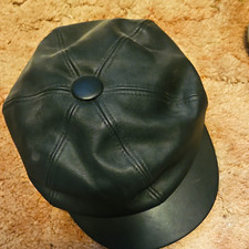 Men's Black Solid Newsboy Cabbie Cap Hat 8 Panel One Size Fits Most