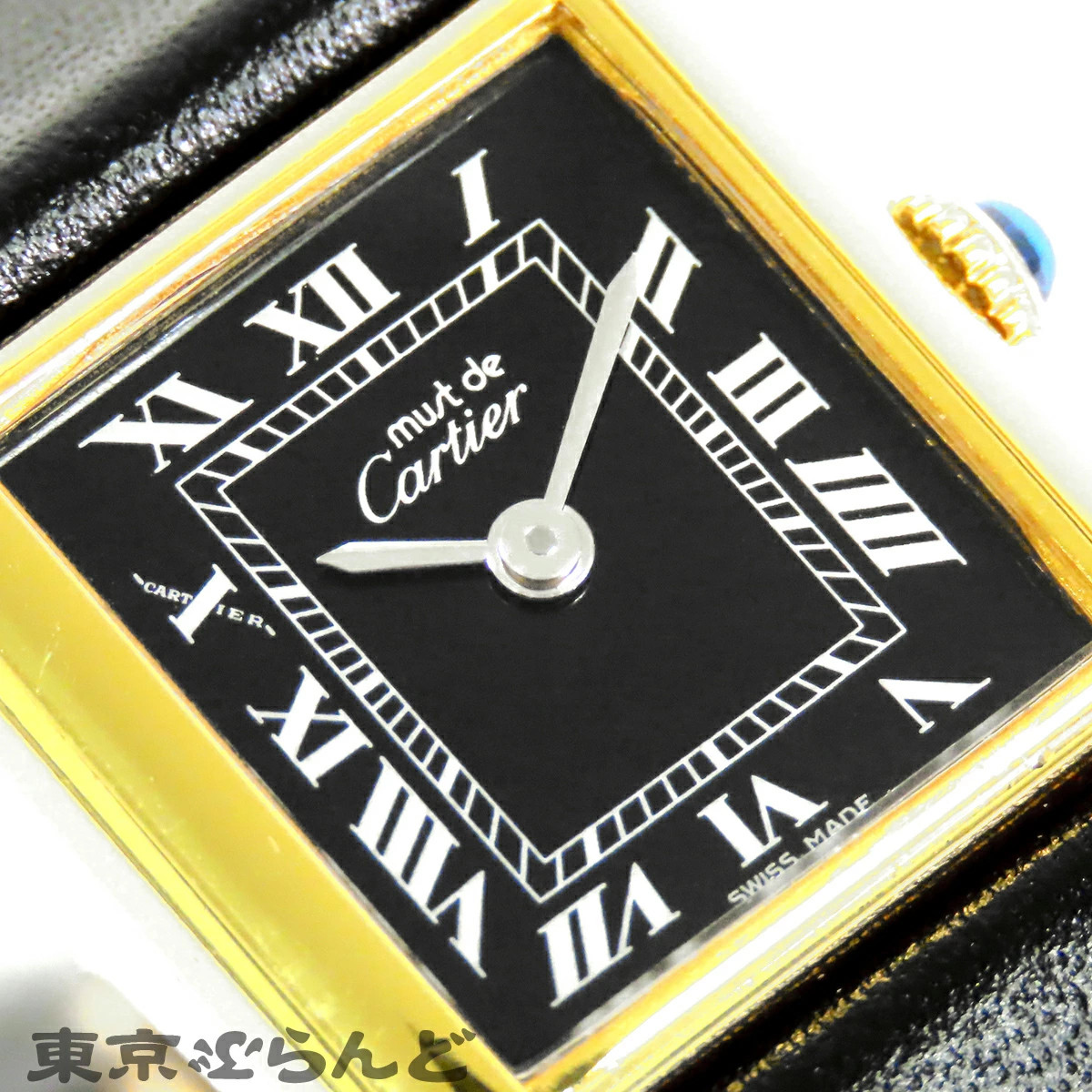 Cartier Tank SM Watch Manual Wind Leather Black SV925 Vintage Authentic image 4