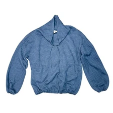 Max Studio Women's Cowl Neck Long Sleeve Waffle Knit Pullover Blue