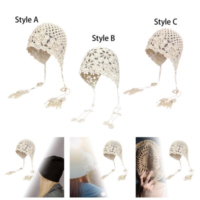 Häkelmütze mit Blumendekor für Damen, gestrickt, Beanie, Mütze mit