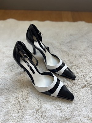 Enzo Angiolini women s size 7.5 black/ white stripe high heels 