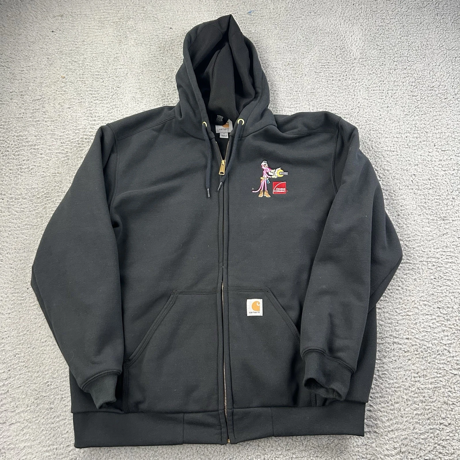 Carhartt Thermal Full Zip Hoodie Mens Large Black Pink Panther Owen’s Corning