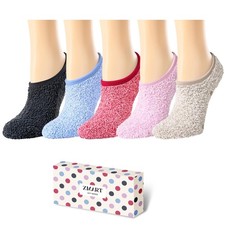 Zmart Fuzzy Yoga Socks for Women - Medium, Blue/Gray/Red/Black/Pink 4 Pack