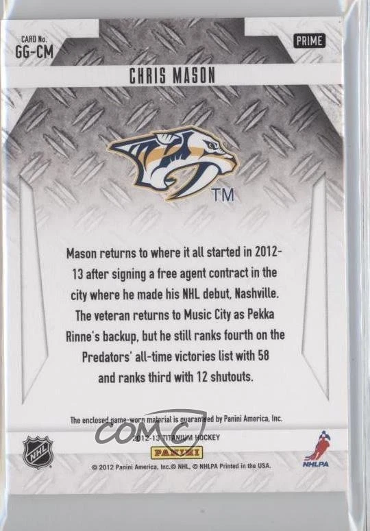 2012-13 Panini Rookie Anthology Titanium Game Worn Gear Prime /50 Chris Mason - Image 2 of 2