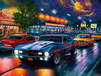 Neon night in the city | 24X18 inch POSTER | Muscle Car wall AI art, decor,