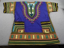 Mama  Baba Dashiki Shirt Mens XL Purple African Print Cotton Tunic Pockets Boho